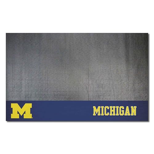 FANMATS 12126 Michigan Wolverines Vinyl Grill Mat - 26in. x 42in. - Deck Patio Protective Mat | Oil, flame, and UV resistant