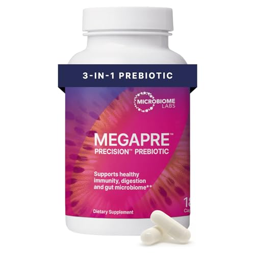 Microbiome Labs MegaPre Prebiotic Fiber Supplement in Vegetable Capsules - Prebiotic Supplement with Clinically Tested Oligosaccharides - Support Microbial Diversity & Gut Health (180 Capsules)