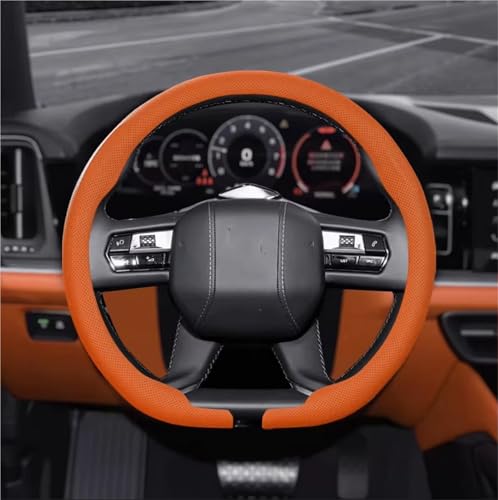 Housse Volant Voiture Housse Volant Voiture Cuir 8D Fiber Carbone 15 Pouces Pour DS Pour DS3 Pour DS4 Pour DS5 Pour DS5LS Pour DS6 2025(Emma Orange-D)
