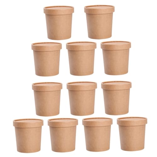 BEBEMOKO 25 Sets Disposable Soup Bowls with Lids Khaki Porridge Cups for Microwave Freezer Use for Desserts Serving Soups
