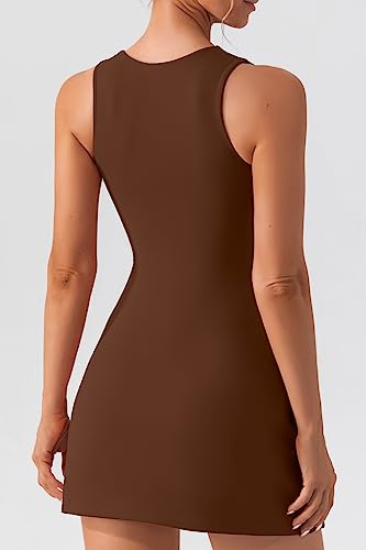 QINSEN Women's Sleeveless Tank Top Dress Soft Breathable Double Lined Casual Mini Dress Cinnamon S - Thumbnail 2
