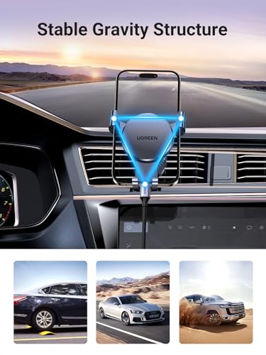 Image of UGREEN Car Phone Holder Air Vent Universal Gravity Mount Cradle, Compatible with iPhone 16 Pro Max, Galaxy S25 Ultra, and More 5.8-7.2'' Phones, Black