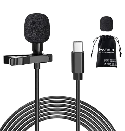 Fyvadio USB C Mikrofon, 2 Meter Typ C Utility Lavalier Mikrofon, Kondensatormikrofon mit Kugelcharakteristik für Telefon, Laptop und Typ-C-Geräte, YouTube Interview Vlogging ASMR Diktierung