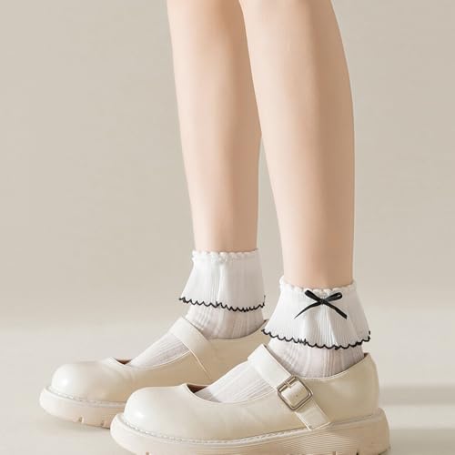 Lace Socks Cute Girls Bow Socks Ruffle Casual Crew Whitte Soft Breathable Cotton2