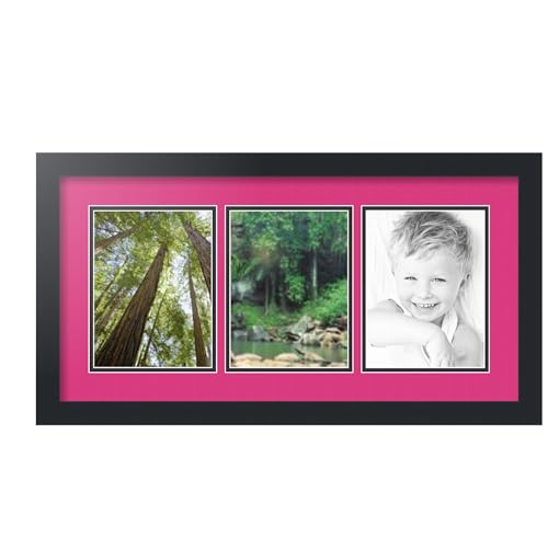 ArtToFrames Collage Picture Frame 3 Opening 3-6x8 Photo Frame | Made in USA | Black Frame Tulip and Black Mats | Wall Mount Multi Photo Display 26X14 Full Size
