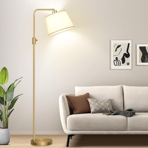 【Upgraded】 Dimmable Floor Lamp, 1000 Lumens LED Edison Bulb Included, Arc Floor Lamps for Living Room Modern Standing Lamp with Shade, Tall Lamps for Living Room Bedroom Office Dining Room - Gold