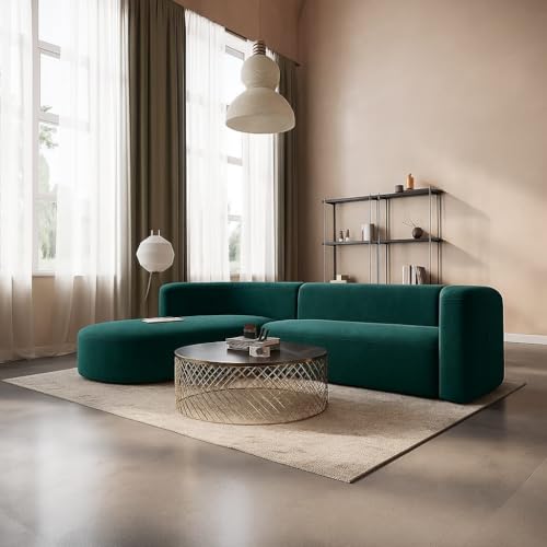 Image of Modern Classic L Shape Sectional Sofa Set, Chesterfield Style 4 Seater Sofa Set with Pillows for Living Room, Bedroom and Office and Hallway Colour (L-Shape Left Chaise Teal Green)