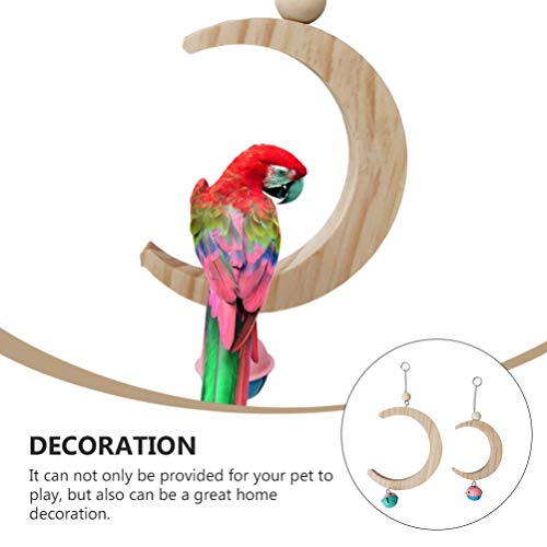 VILLCASE 2 Peças de Pássaros Em Forma de Lua Crescente Balançar Papagaio Pendurado Baloiço Com Sinos
