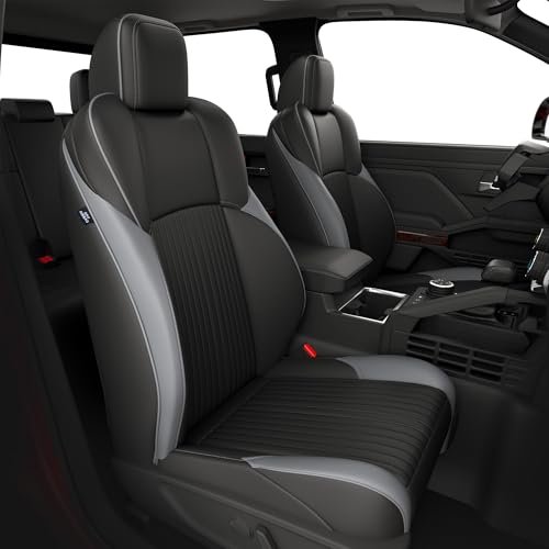 FREESOO Custom Fit Leather Tacoma Seat Covers Full Set Gen 4Th 2024-2025 Double Cab, for Sr/Sr5/Trd Prerunner/TRD Sport/TRD Off-Road/Limited, Seat Covers for Tacoma (5 Seats, BlackGrey)