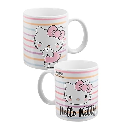 Hello Kitty - Taza (porcelana, 320 ml), diseño de rayas