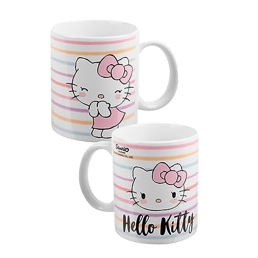 Hello Kitty - Taza (porcelana, 320 ml), diseño de rayas