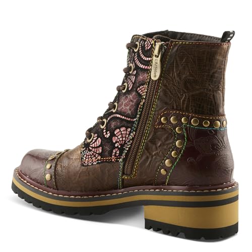 L'Artiste Rugup Leather Combination Booties for Women | Low Heel Ankle Boots for Women with Lace Up and Zipper Closure and Faux Fur Lining, Brown Multi EU 37 / US 6.5-7 by Spring Step L'Artiste - Image 9