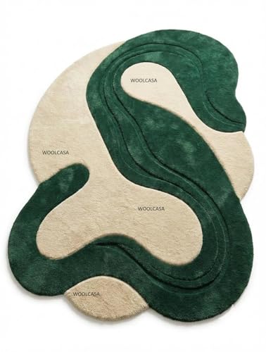 Image of Hand Tufted Wool Rug 6x8 Ft - Modern Irregular Shape Aesthetic Carpet, 1 Inch Thick Pile, Anti-Skid Backing, Soft Handmade Woolen Area Rug for Living Room, Bedroom, Hall Decor