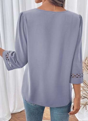 Dokotoo Womens 3/4 Sleeve Tops Dressy Blouses Crewneck Business Casual Office Shirts Clothes2