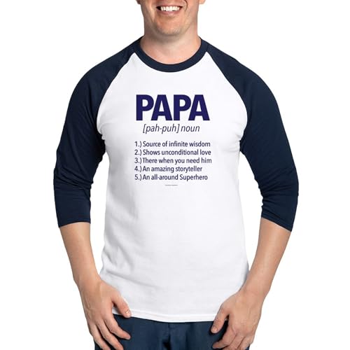 CafePress Papa Noun Definition Baseball Jersey Men's Cotton Baseball Jersey, 3/4 Raglan Sleeve Shirt Blue/White