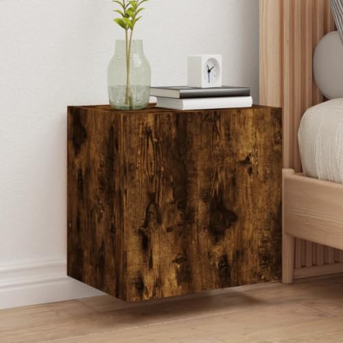 Tonture Juego de 2 armarios de pared para TV, madera de roble ahumado, 40,5 x 30 x 40 cm, montaje en pared, espacio de almacenamiento para salón, diseño moderno
