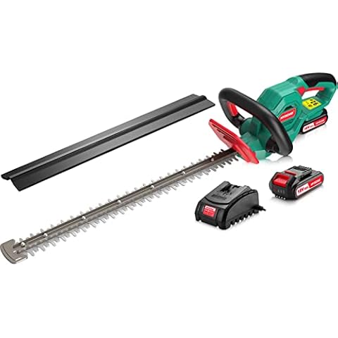 HYECHO Cordless Hedge Trimmer, 18V 2.0Ah Battery Electric Hedge Cutter, 45CM Dual Action Blades 18MM Cutting Diameter, Double Switches & Safety Shield (Battery & Charger Included) Cover