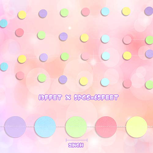 65 Feet 5 Pieces Circle Dot Paper Garland Pastel Dots Garland Kit String Bunting Banner Streamers Backdrop Hanging Macaron Decorations For Baby Shower Kids Girl Birthday Unicorn Theme Party Home Decor #TOP6