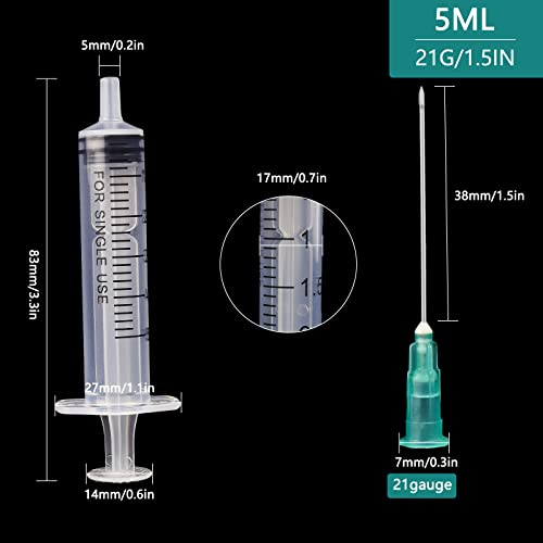 Disposable Sterile Lab Supplies 5Ml Syringe With 21Ga 1.5Inch Needle, Individually Packed 20Pack #TOP1