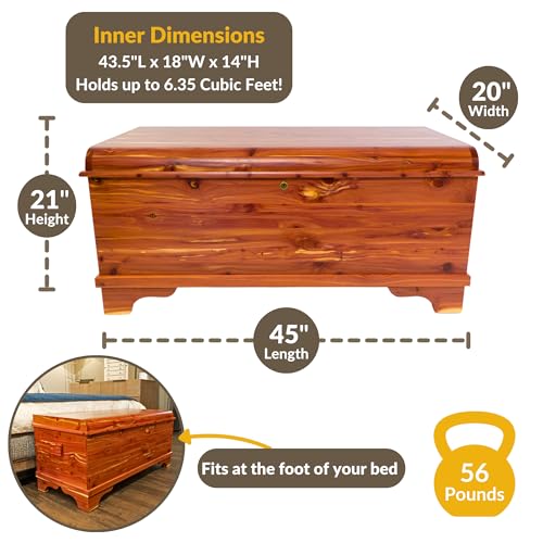 DutchCrafters Red Cedar Wood Blanket Storage for Living Room, Fully Lined Hope Chest, Bedroom Bench, Lockable Storage Box, Locking Chest with Handles and Waterfall Edge - Amish Made in USA (45\" Large) - Thumbnail 3