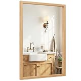 Pocetry 24' x 36' Natural Oak Bathroom Mirror, Moisture-Resistant Rectangular Vanity Mirror with Wood-Textured Frame, Shatterproof Tempered Glass, Japandi & Scandi Home Decor