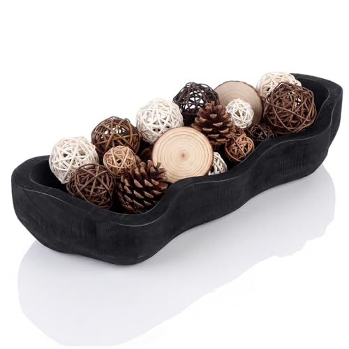 Nuogo 14 Inch Wooden Wavy Edge Dough Bowl Supplies, Black