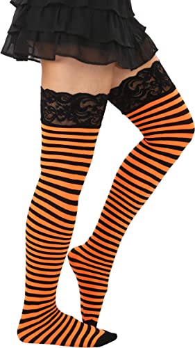 Image of ToBeInStyle Women's Opaque Hosiery Thin Striped Thigh High Long Stocking