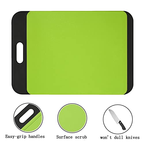 Sosecce Cutting Board Plastic With Juice Grooves And One-Piece Non-Slip Silicone Handles, 14 X 9.5 X 0.4 Inch Kitchen Chopping Board, Dishwasher Safe Bpa Free (Black+Green) #TOP2