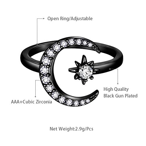 Beautlace Star And Moon Adjustable Rings Black Gun Plated Crescent Moon Stars Open Ring Jewelry For Women Kr0032K #TOP5