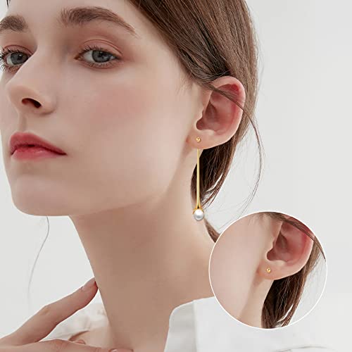 Gold Pearl Earrings 925 Sterling Silver Vintage Pearl Drop Earrings Studs Hypoallergenic For Women Girl Christmas/Valentine's Day/Birthday Jewelry Gifts (Long Vertical Gold) #TOP1