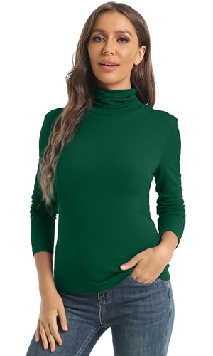 Image of Women's Casual Long Sleeve Turtleneck Tops Slim Fitted Lightweight Base Layer Shirts