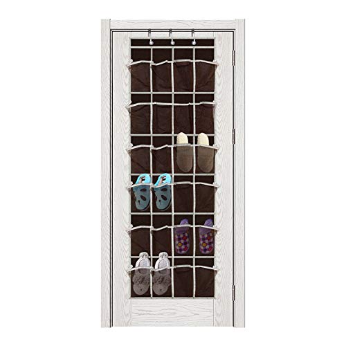 Breathable Mesh Hanging Shoe Organizer, Over The Door Shoe Organizer for Bedroom Bathroom Laundry Pantry Door,24 Pockets, Coffee
