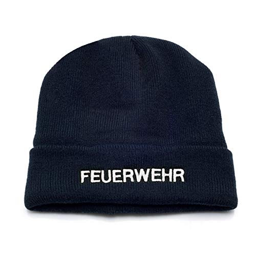 PACOTEX Premium Wintermütze Strickmütze Marineblau mit Stick Feuerwehr und 3M Thinsulate Wärmeisolation (Stickfarbe, weiß)