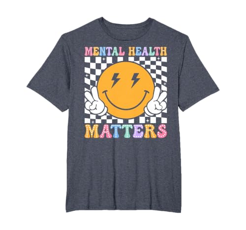 Retro Mental Health Matters Human Brain Illness Awareness T-Shirt, Men's Big and Tall, Heather Blue, 5X Tall