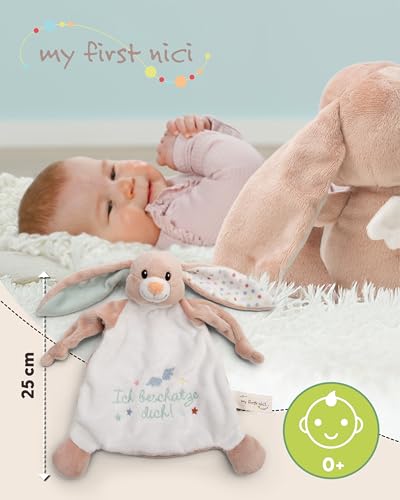 NICI Schmusetuch Hase Fjella Ich beschütze Dich 25x25cm - rosa - Kuscheltuch für Babys & Kleinkinder, Baby Kuscheltier Schnuffeltuch für Mädchen & Jungen | 61880