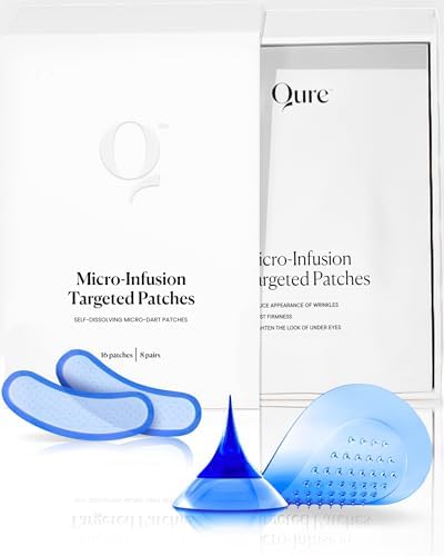 Qure Micro-Infusion Anti Wrinkle Patches for Smile Line, Frown lines, Under Eye Bags, Puffiness, Crow's Feet - Retinol, Caffeine, Peptides - Dissolvable for Overnight Use - 8 Pairs