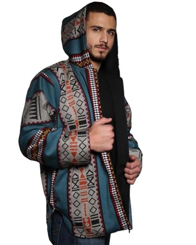 Sadu Jacket for Men & Women Handwoven Jordanian Heritage Design Unisex Wool Cotton Blend Fabric, Lightweight, Comfortable, Full Zipper Cultural Fashion and Unique Traditional Padded & Hooded 2XL Size