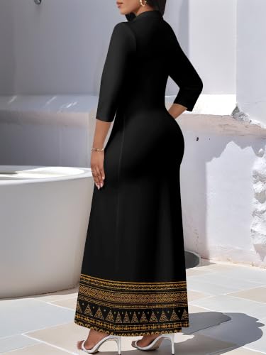 Image of PinkPatty Women's Casual 3 /4 Sleeve Polo V Neck Bodycon Maxi Dress