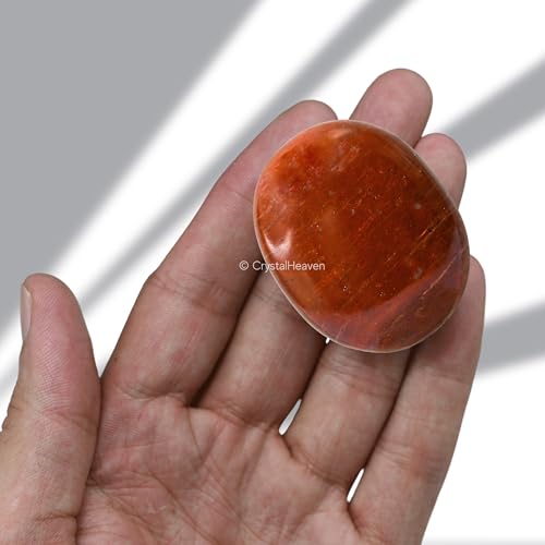 Image of Certified Red Jasper Crystal Palm Pebbles Stones for Anxiety Stress Relief Massage - AAA Grade Original Healing Gemstone Agate Palm Stone for Yoga Meditation Spiritual Reiki Feng Shui