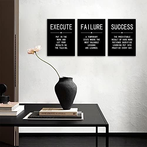 Canvas Painting Wall Art Success Quote Inspirational Wall Art Execute Failure Definition 3 Pieces Black Poster Positive Motivational Framed Artwork Prints Picture For Living Room Office [36''Wx 16''H] #TOP3