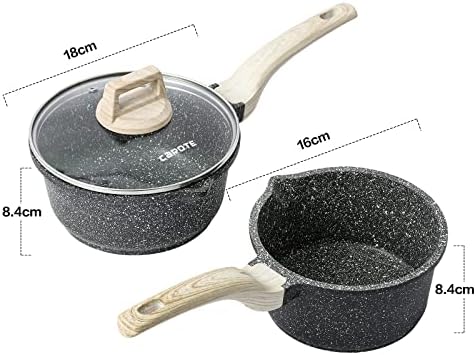 CAROTE Non Stick Saucepan Set, Induction Saucepan Set with Lid, Milk Pan for All Hobs, Small Cooking Pot with Pour Spout, 16cm/18cm