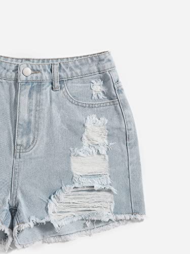 Soly Hux Girl's Ripped Raw Hem Denim Shorts High Waisted Straight Leg Summer Jeans Shorts Light Blue 10-11Y #TOP3