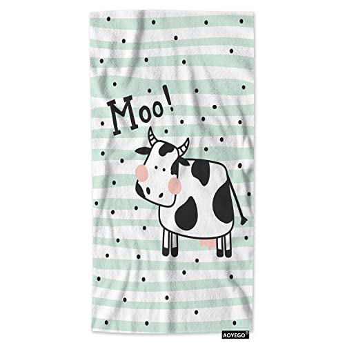 Aoyego Cow Hand Towel Cute Farm Animal Black White Milk Cow In Green Stripes Polka Dot Spot Kitchen Towels Cotton Face Towel Bath Decor Set For Women Men Girls Boys 15X30 Inch #TOP22