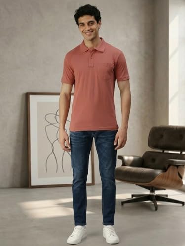 Image of Lux Cozi Men's Polo T-Shirt Regular Fit Half Sleeves with Pocket | Cotton Blend Polo Neck Collar T-Shirt for Men | Casual, Office Comfortable Breathable T-Shirt | Stylish Plain Tee
