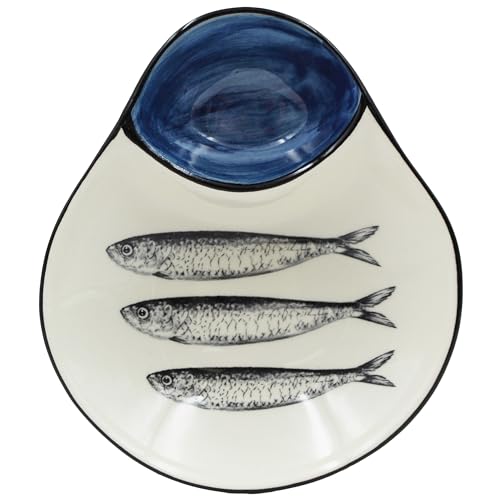 AlcoaArte Made in Portugal Blue and White Ceramic Sardine Olive