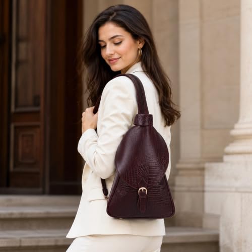 Image of RICHSIGN LEATHER ACCESSORIES 2 In1 Full Grain Natural Leather Backpack & Shoulder Handbags For Women Office (Dimension-L-9 X H-12 X W- 5 Inch) Weight- 0.6 KG / 600 GR.