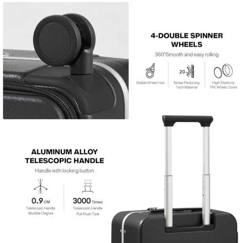 mixi Carry On Luggage, 20'' Suitcase with Front Pocket, Travel Rolling Luggage Aluminum Frame PC Hardside with Spinner Wheels & TSA Lock and Cover - Black by mixi - Used condition - Image 9