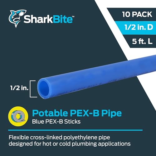 Image of SharkBite 1 /2 Inch x 5 Feet Blue PEX-B, Made in the USA, Pack of 10, Flexible Water Pipe Tubing for Plumbing, U860B5