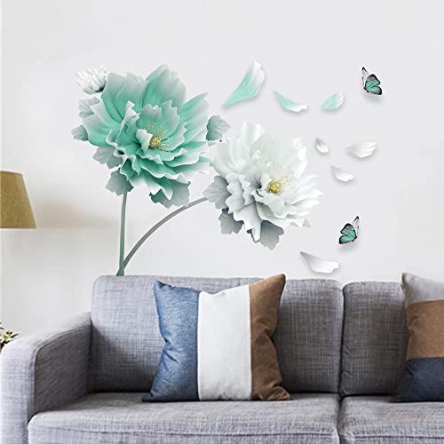 Royolam Large Cyan Flowers Petals Butterflies Wall Decals Living Room Floral Wall Stickers Removable Peel And Stick Waterproof Wall Art Decor Stickers For Bedroom Bathroom Office #TOP2