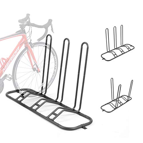 Ikkle Bike Parking Stand, Bike Rack Bicycle Floor Parking Stand For 3 Bikes, Adjustable Dual Purposes Bike Storage Holder For Garage, 2 Extra Floor Anchor Brackets Available, Indoor And Outdoor Use #TOP20